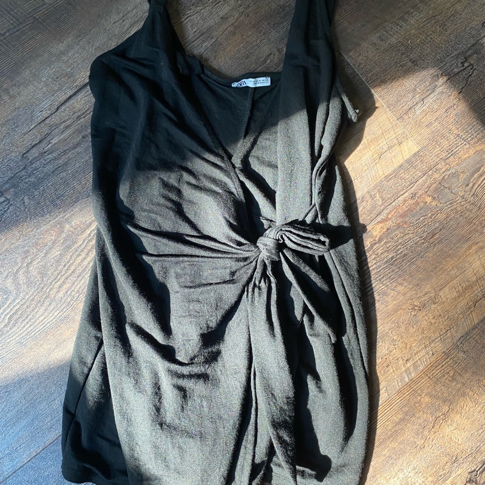 Black Sleeveless Romper with Knot Detail